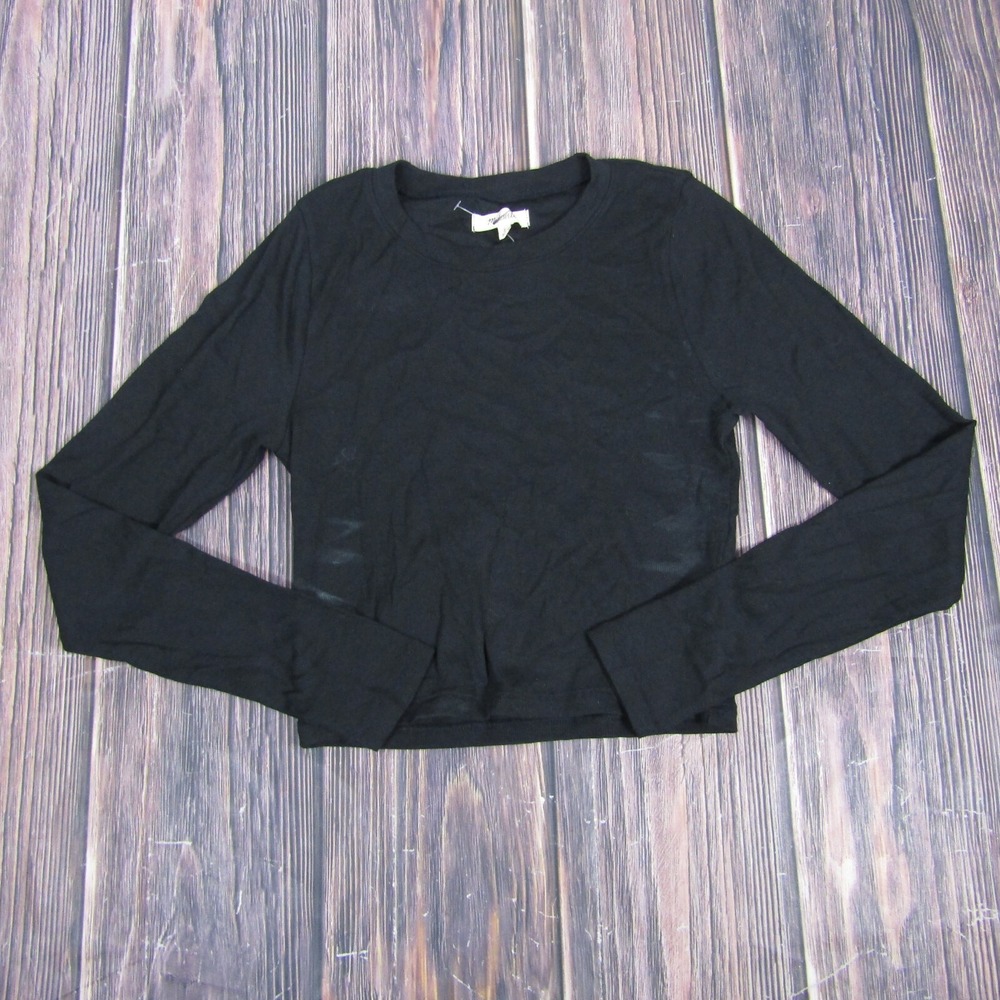 Madewell Womens Large Black Finerib Crewneck Long Sleeve Tee T‎ Shirt